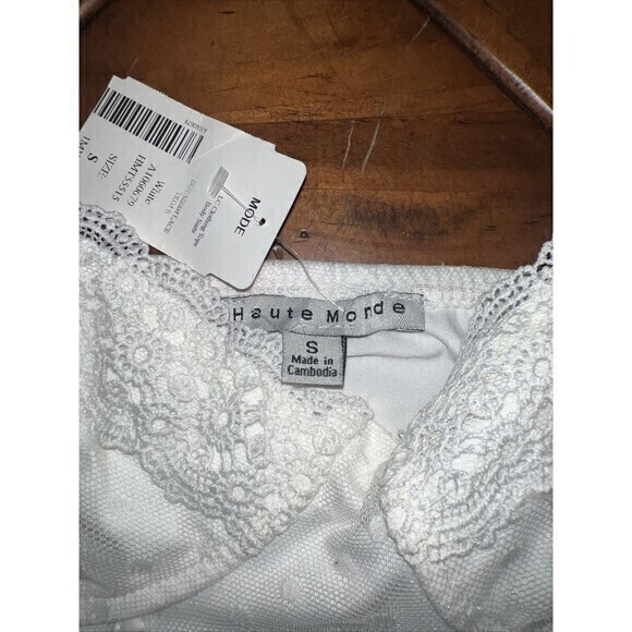 Haute Monde Ivory Lace Embroidered Bodysuit Sz Small Strappy Tank Adjustable NWT - Picture 2 of 6